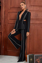 Women's black embellished blazer and flare pants set - View 6 | WEUXS