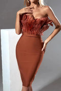 Parry Feather Strapless Midi Bandage Dress | Dress In Beauty