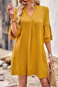 Notched Neck Flare Sleeve Pocket Dress | Dress In Beauty