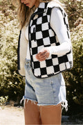 Checkered Sherpa Collared Jacket Vest | Dress In Beauty