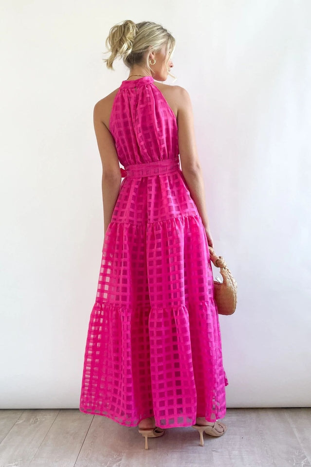 Check Halter Neck Tie Waist Maxi Dress | Dress In Beauty