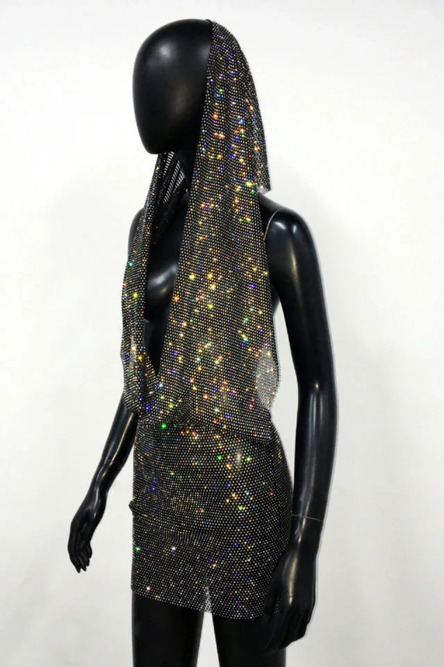 Sparkling Embellished Hooded Mini Dress - View 8 | WEUXS