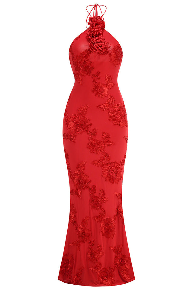 Halter 3D Floral Embroidered Gown | Dress In Beauty