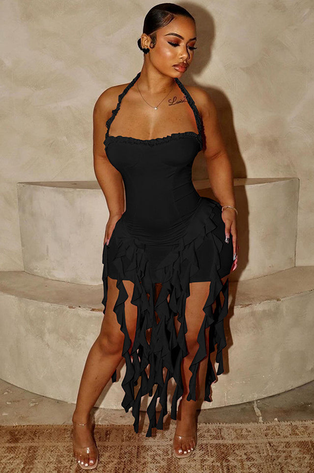 Ruffle Tassel Halter Bustier Mini Dress | Dress In Beauty