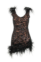 Black sequin and feather embellished mini dress - View 7 | WEUXS