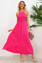 A-line maxi dress with smocked bodice and crisscross back straps - View 7 | WEUXS