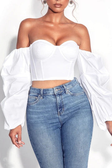 Kalani White Puff Sleeve Corset Top | Dress In Beauty