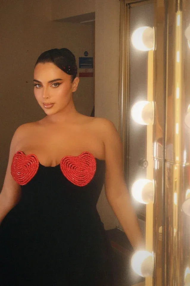 Red crystal heart mini dress - View 6 | WEUXS