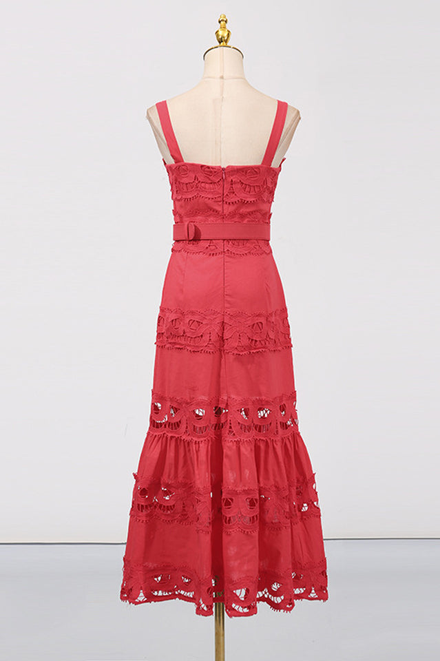 White Linen Lace Insert Midi Dress | Dress In Beauty