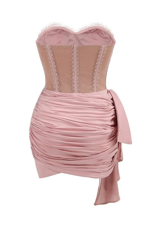 Strapless Lace Corset Draped Dress - WEUXS
