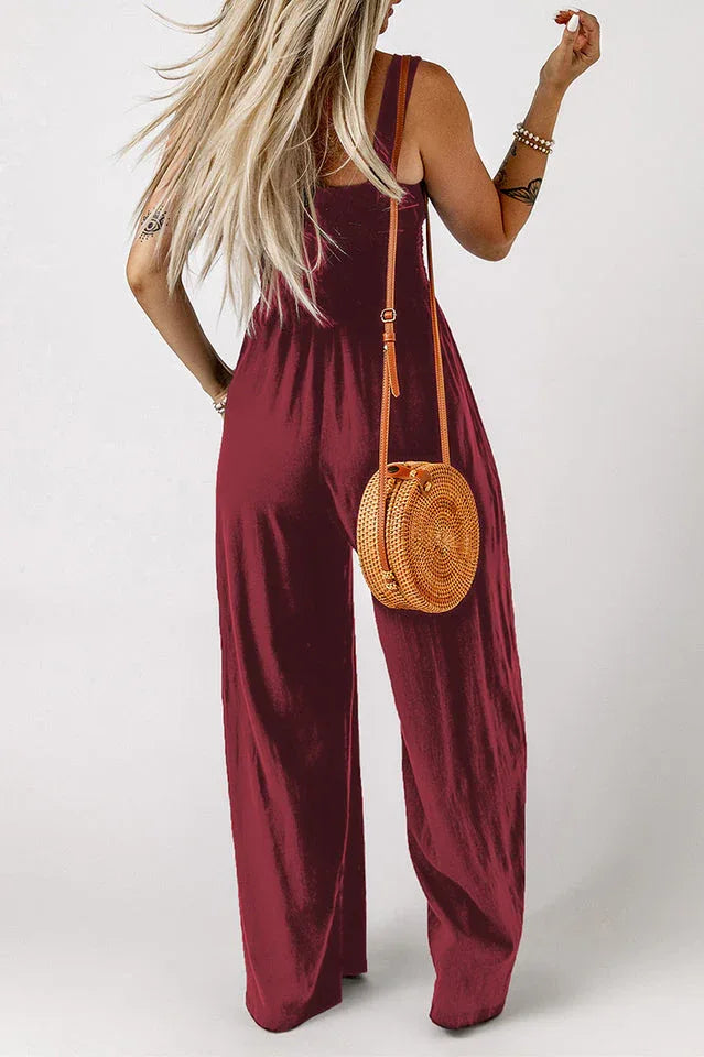 Wide leg jumpsuit with smocked bodice - View 8 | WEUXS