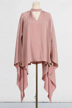 Wide leg pants set with draped cape sleeves and halter neckline - View 6 | WEUXS