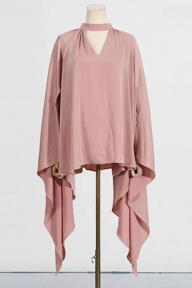 Wide leg pants set with draped cape sleeves and halter neckline - View 6 | WEUXS