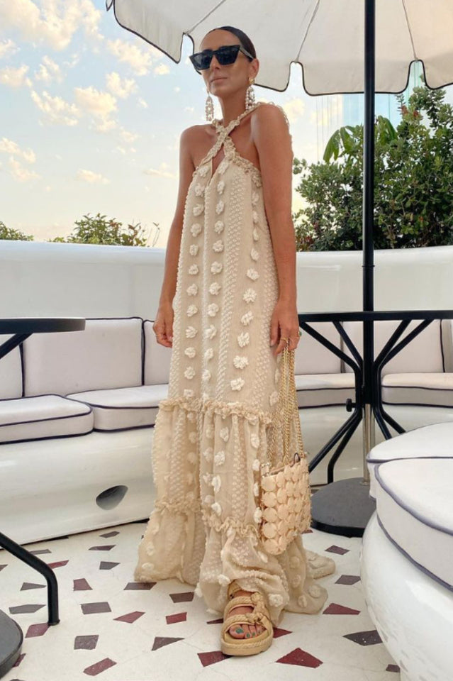 3D Flower Patchwork Halter Maxi Dress | Dress In Beauty