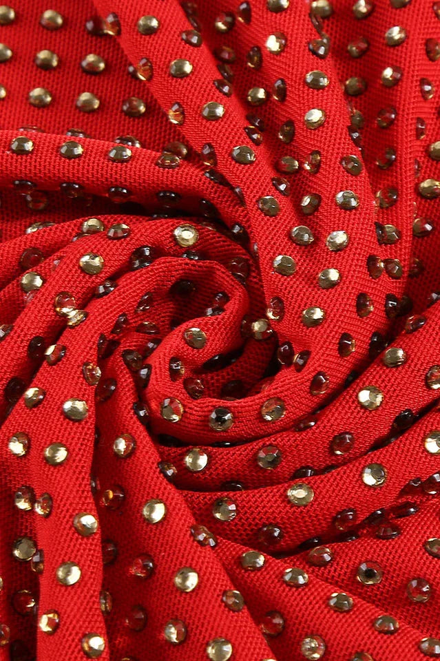 Rhinestone embellished long sleeve scoop neck fitted mini dress - View 16 | WEUXS