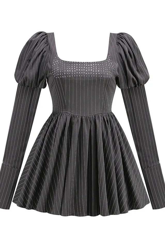 Puff Sleeve Crystal Corset Mini Dress - View 7 | WEUXS
