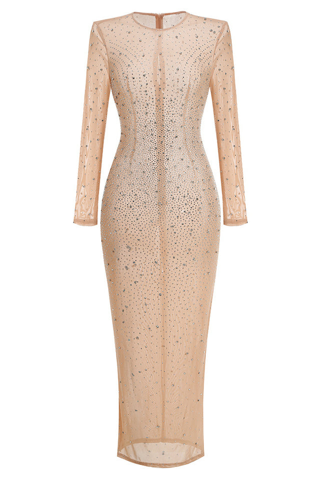 Nude Crystal Embellished Transparent Gown | Dress In Beauty