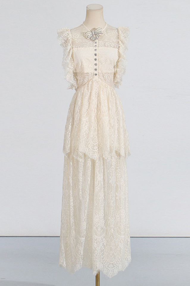 White Lace Tiered Maxi Dress | Dress In Beauty