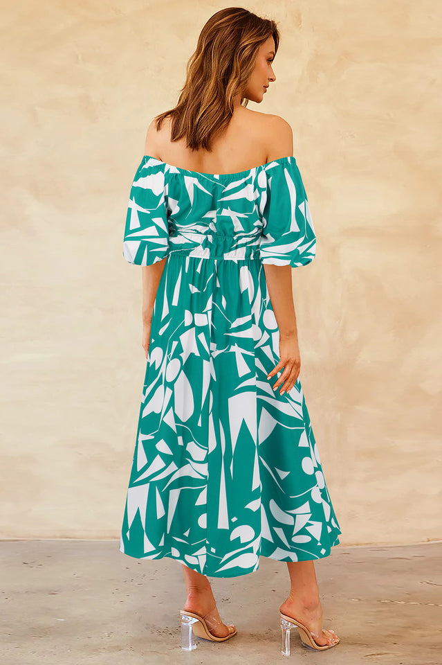 Printed Off Shoulder Balloon Sleeve Dress | Dress In Beauty
