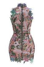 Tropical Floral Embroidered Mini Dress - WEUXS