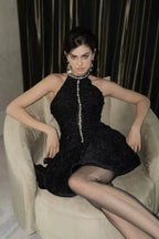 Draped Crystal Stone Detail Design Dress - WEUXS