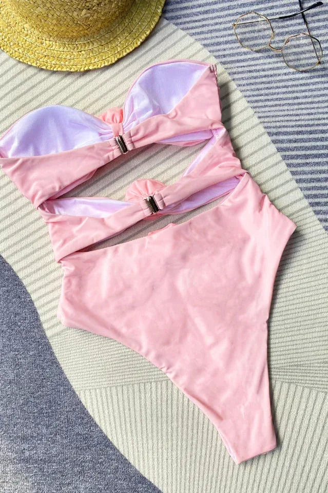 Bandeau One Piece Swimsuit with Knot Detail - View 12 | WEUXS