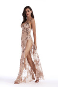 Sequined Sling Backless Split Dress - Dress In Beauty