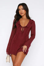 Mesh mini dress with bell sleeves and tie front - View 14 | WEUXS