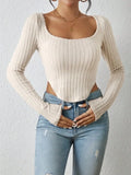 Effortless Cream Beige Square Neck Ribbed Crop Top - WEUXS