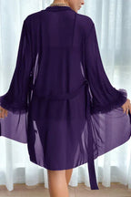 Back view of the ruffled mesh robe