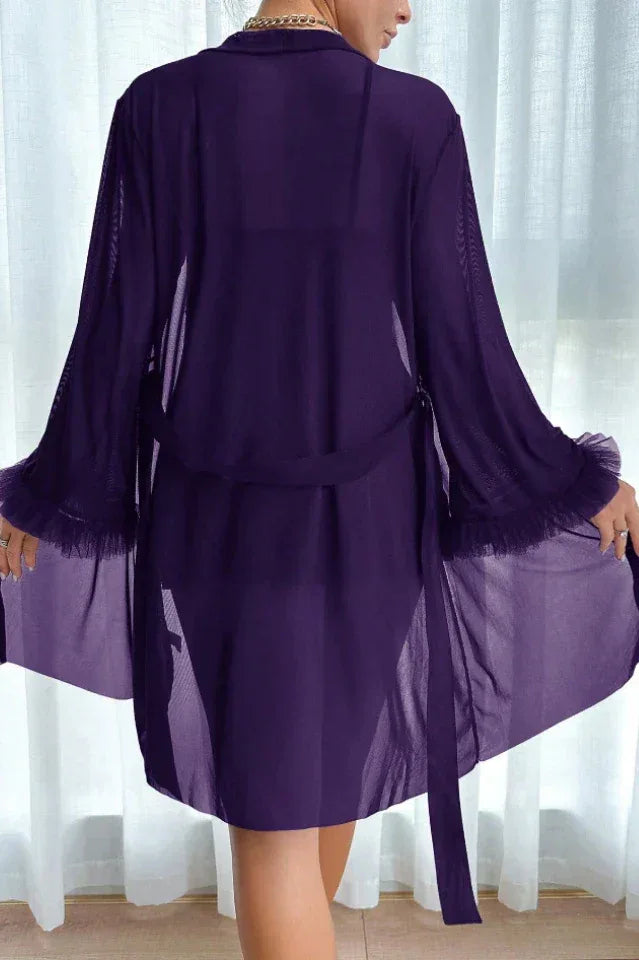 Back view of the ruffled mesh robe
