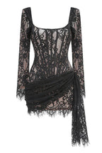 Sweetheart Long Sleeve Lace Mini Dress - WEUXS