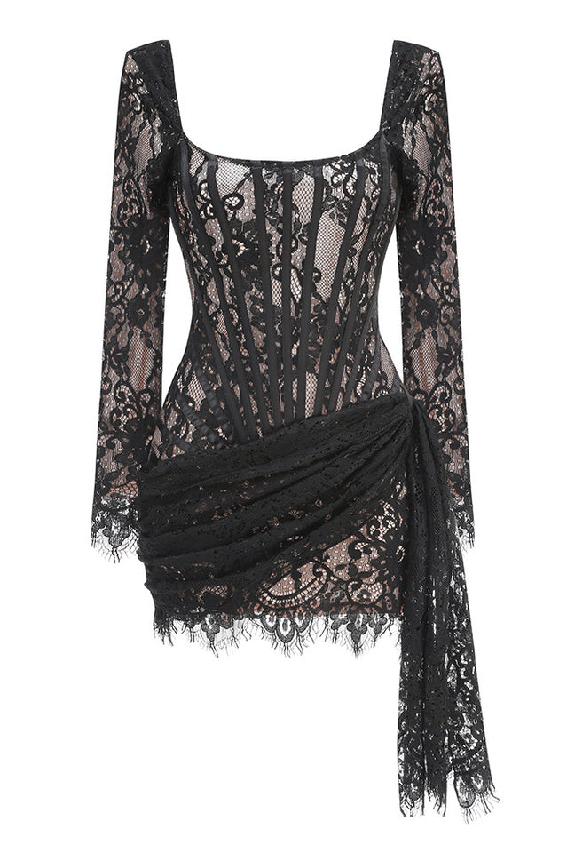 Sweetheart Long Sleeve Lace Mini Dress | Dress In Beauty