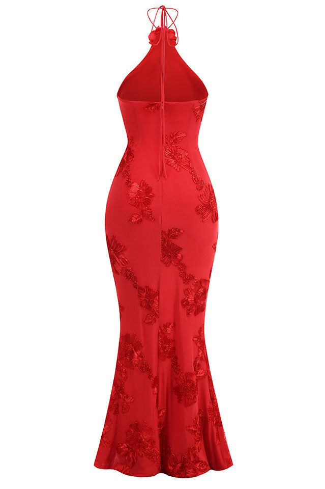 Halter 3D Floral Embroidered Gown | Dress In Beauty