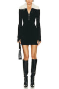 Fluffy Collared Zip Detailed Knit Dress | Dress In Beauty