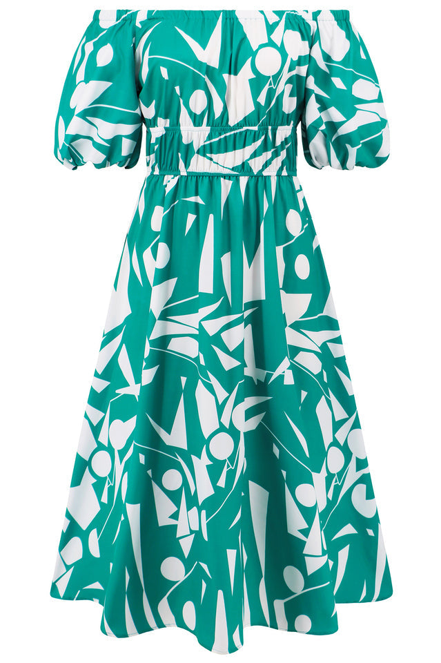 Printed Off Shoulder Balloon Sleeve Dress | Dress In Beauty