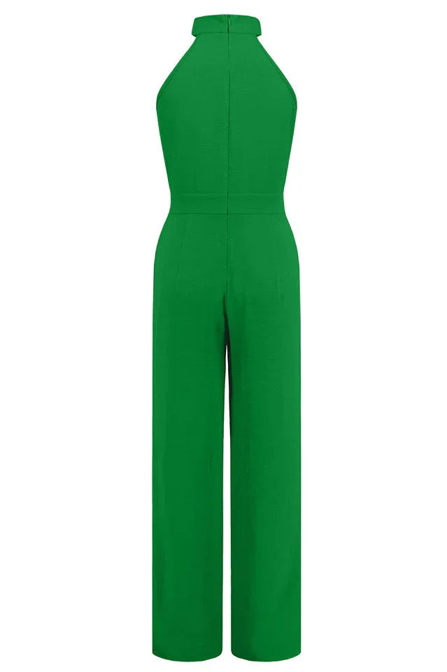 Wide leg halter neck jumpsuit with bow detail - View 6 | WEUXS