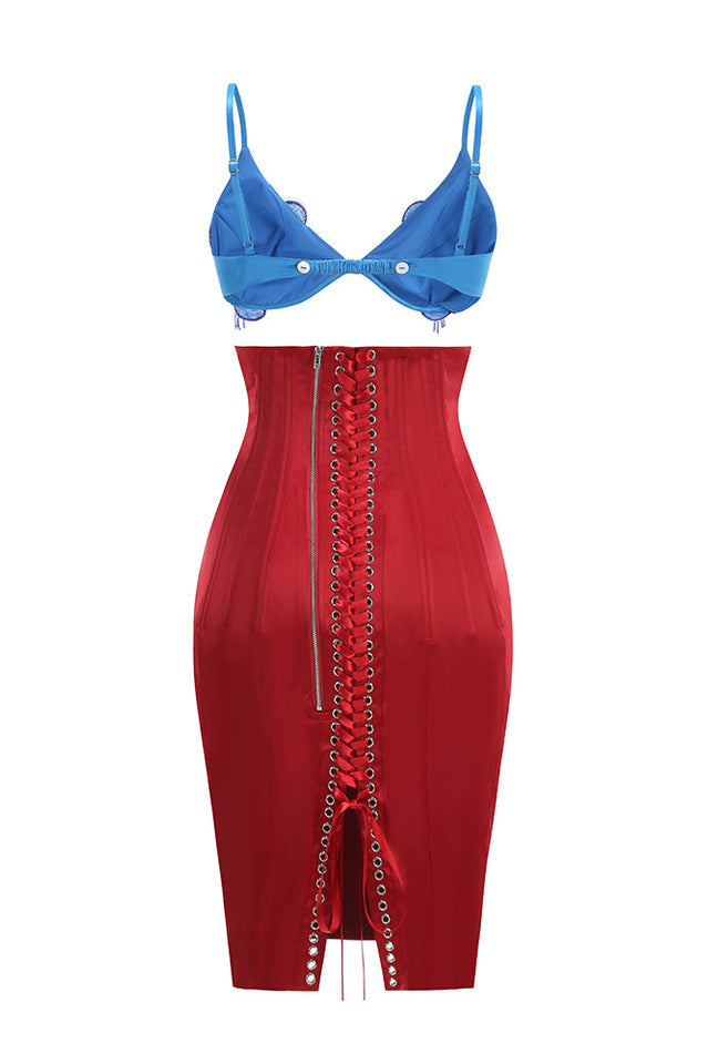 Beaded Applique Lace Up Midi Dress | Dress In Beauty