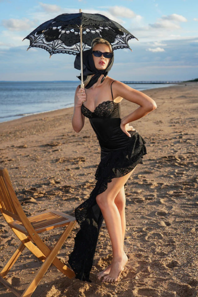 Zaira Coral Lace Satin Corset Dress | Dress In Beauty