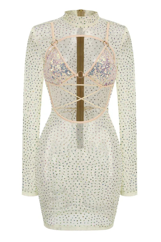Long sleeve embellished sheath dress - View 7 | WEUXS