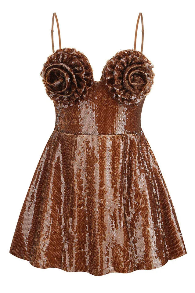 Floral Sequin A-Line Corset Dress - View 7 | WEUXS