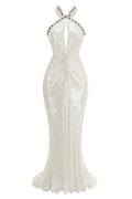 Bobbie White Halter Sequin Maxi Dress | Dress In Beauty