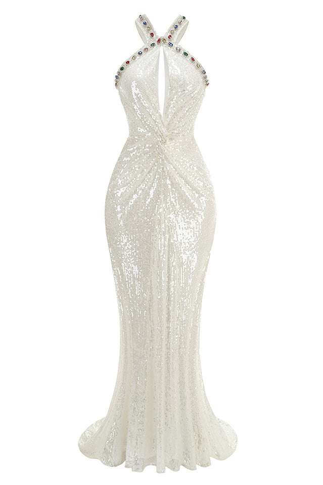 Bobbie White Halter Sequin Maxi Dress | Dress In Beauty