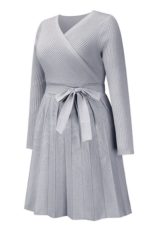 Surplice Neck Tie Front Pleated Sweater Dress | Dress In Beauty