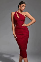 Asymmetric One-Shoulder Midi Dress - View 21 | WEUXS
