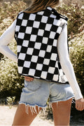 Checkered Sherpa Collared Jacket Vest | Dress In Beauty