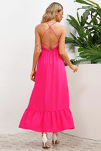 A-line maxi dress with smocked bodice and crisscross back straps - View 10 | WEUXS