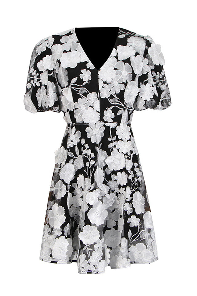 Chayan Flower Embroidery Mini Dress | Dress In Beauty