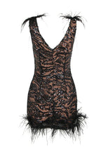 Black sequin and feather embellished mini dress - View 8 | WEUXS