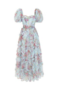 Floral Tulle Puff Sleeve Bow Tie Maxi Dress | Dress In Beauty